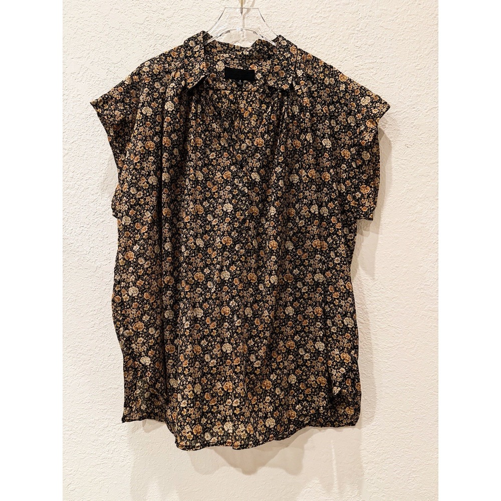Nili Lotan Floral Cotton Blouse S Black Label Boho Designer Minimalist Top